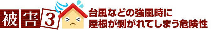 台風などの強風時に屋根が剥がれてしまう危険性もあります