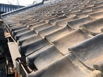 大屋根の瓦にヒビ