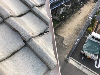 割れた屋根瓦