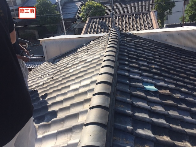 大阪市東住吉区今川 施工前の重い土葺き瓦屋根