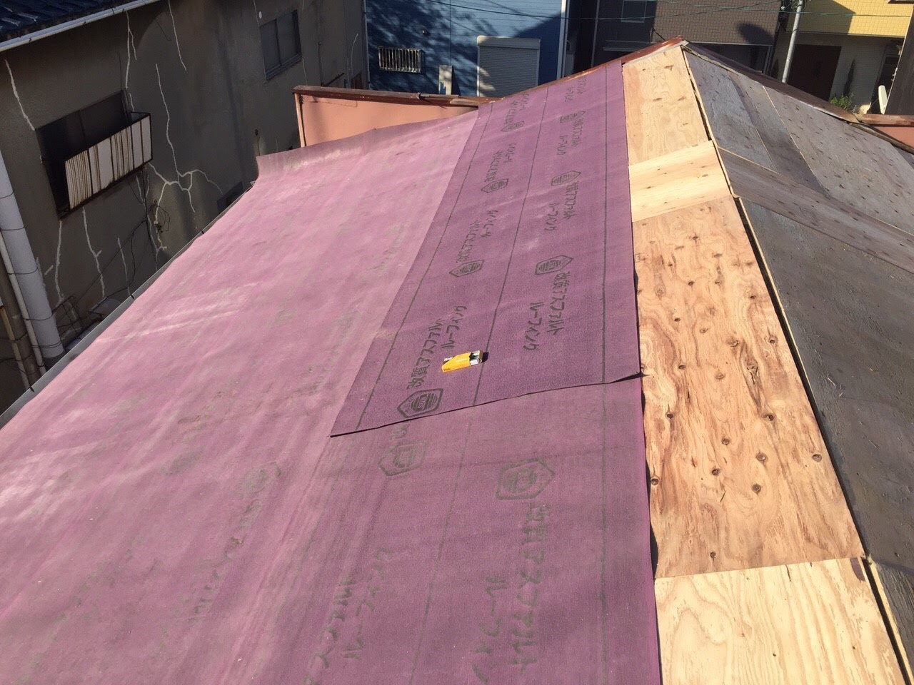 大阪市東住吉区今川 改質アスファルトルーフィングの敷設完了