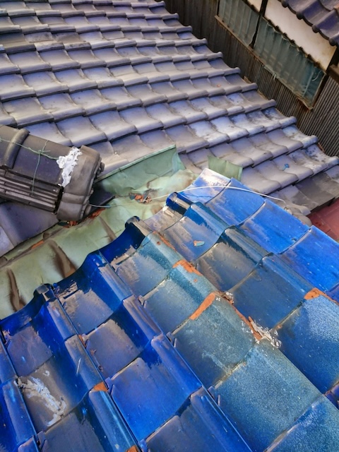 谷樋の詰まりにより野地板の腐食が懸念される屋根の全体像。湿気対策リフォームが必要