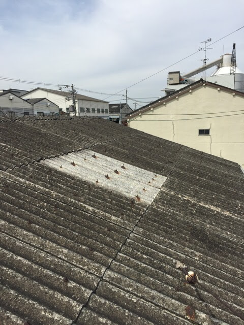 大阪市北区 スレート屋根の補修状況確認