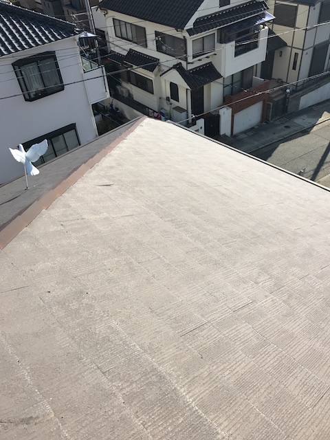 大阪府和泉市で白化したスレート屋根を調査し屋根塗装と屋根カバー工法を比較した現地確認