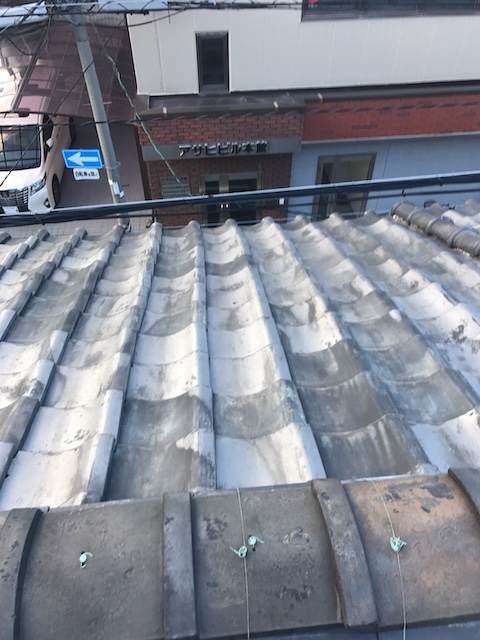 色むらが広がる瓦屋根